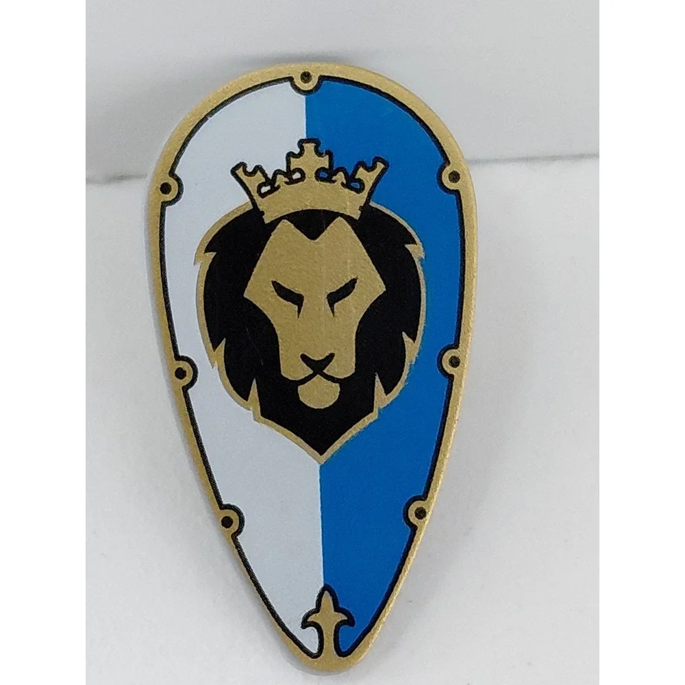 Lego Shield Ovoid with Black & Gold Lion Head with Crown On Blue & White‎